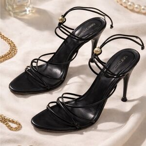 Sergio Rossi Black Lace-Up Strappy Leather Heel Sandals Size EU40